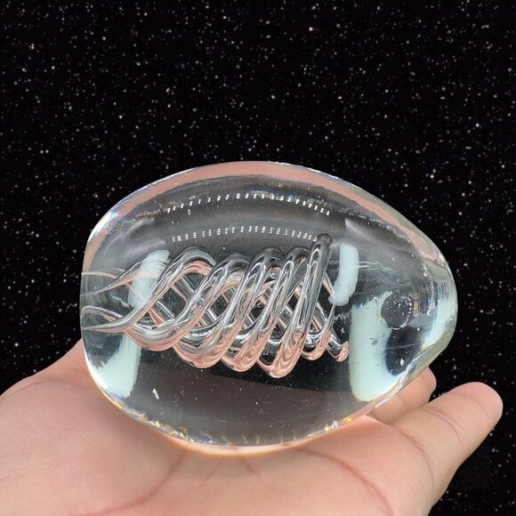 Clear Art Glass Paperweight Figurine With Swirls Inside Small Bubbles 3.5"T 2.5" - Picture 3 of 9